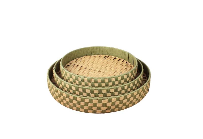 Macosa Home Dekotablett 3er Set Papier Jute Braun Grün modern rund Schale (Aufbewahrung Serviertablett, 3 St., Jutetablett Boho modern groß), Dekoschale Tischdekoration Obsttablett Wohnaccessoire von Macosa Home