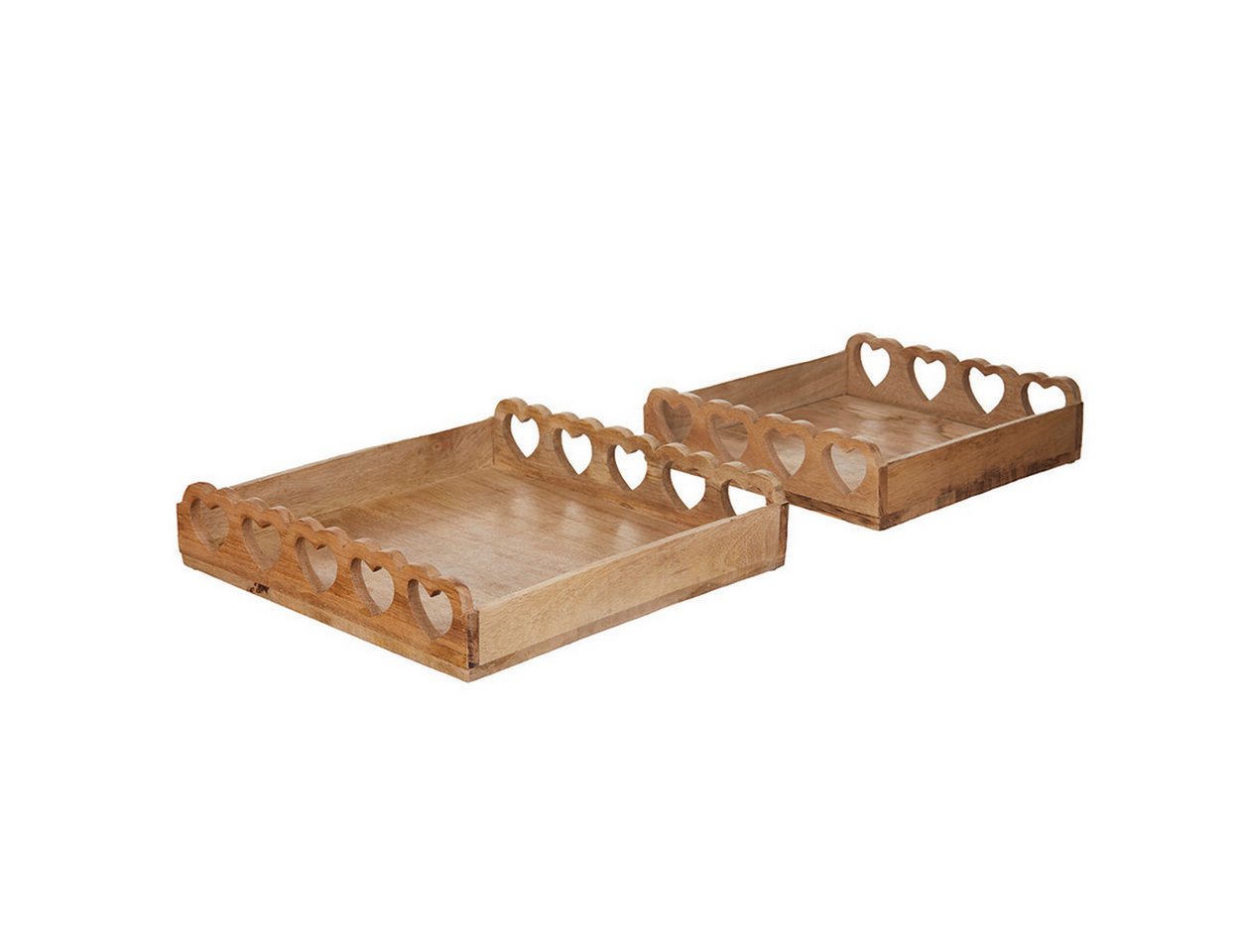Macosa Home Dekotablett Holztablett Herz 2er Set Braun 30 cm Holz rechteckig mit Griffen (Herztablett Landhaus, 2 St., Servierplatte Obsttablett Wohnaccessoire modern), Tablett Dekotablett Tisch-Dekoration Kerzenteller von Macosa Home