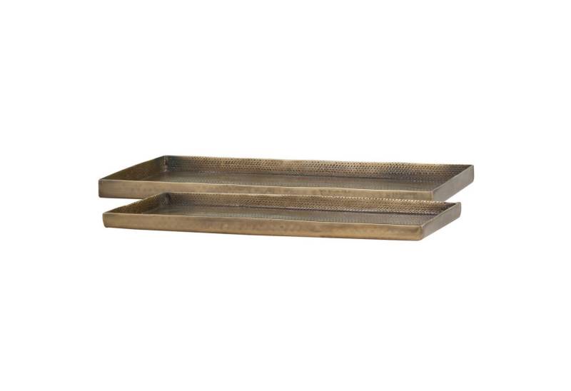 Macosa Home Dekotablett Tablett 2er Set Messing antik rechteckig Metall 28,5 cm Dekoschale (2 St., Dekotablett Kerzentablett modern groß), Tisch-Dekoration Obsttablett Wohn-Accessoire Metallschale von Macosa Home