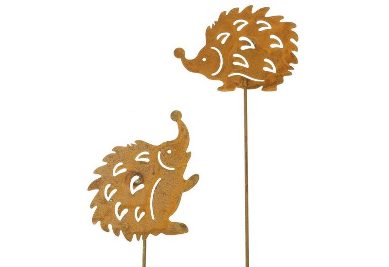 Macosa Home Gartenstecker Igel 2er Set Rost 20 cm Rostig Echtrost Beetstecker Tiere (Gartendeko Blumenstecker Dekoigel 20cm, 2-St) Garten-Dekoration Figur Dekofigur Edelrost von Macosa Home
