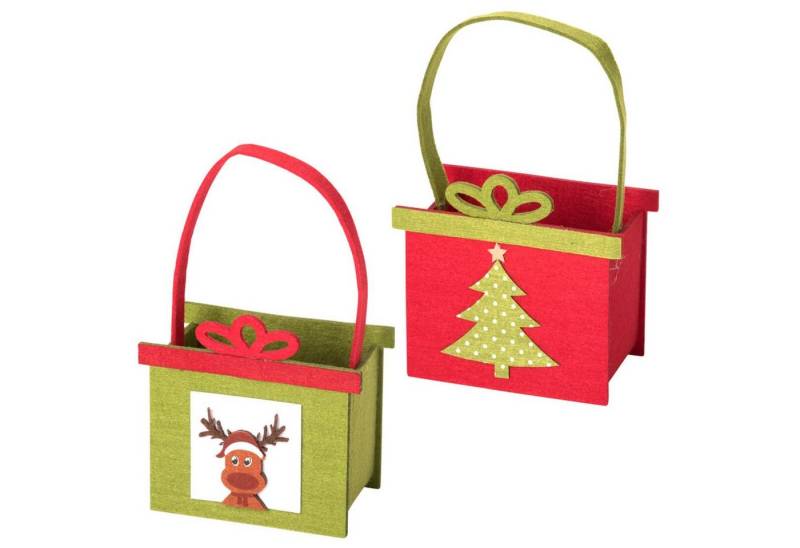 Macosa Home Geschenkbox Geschenktasche Weihnachten Nikolaus Filz Geschenkverpackung (Rentier Christbaum rot grün, 2 St., 14 x 9 x 24 cm), mit Henkel Advent wiederverwendbar Verpackung von Macosa Home