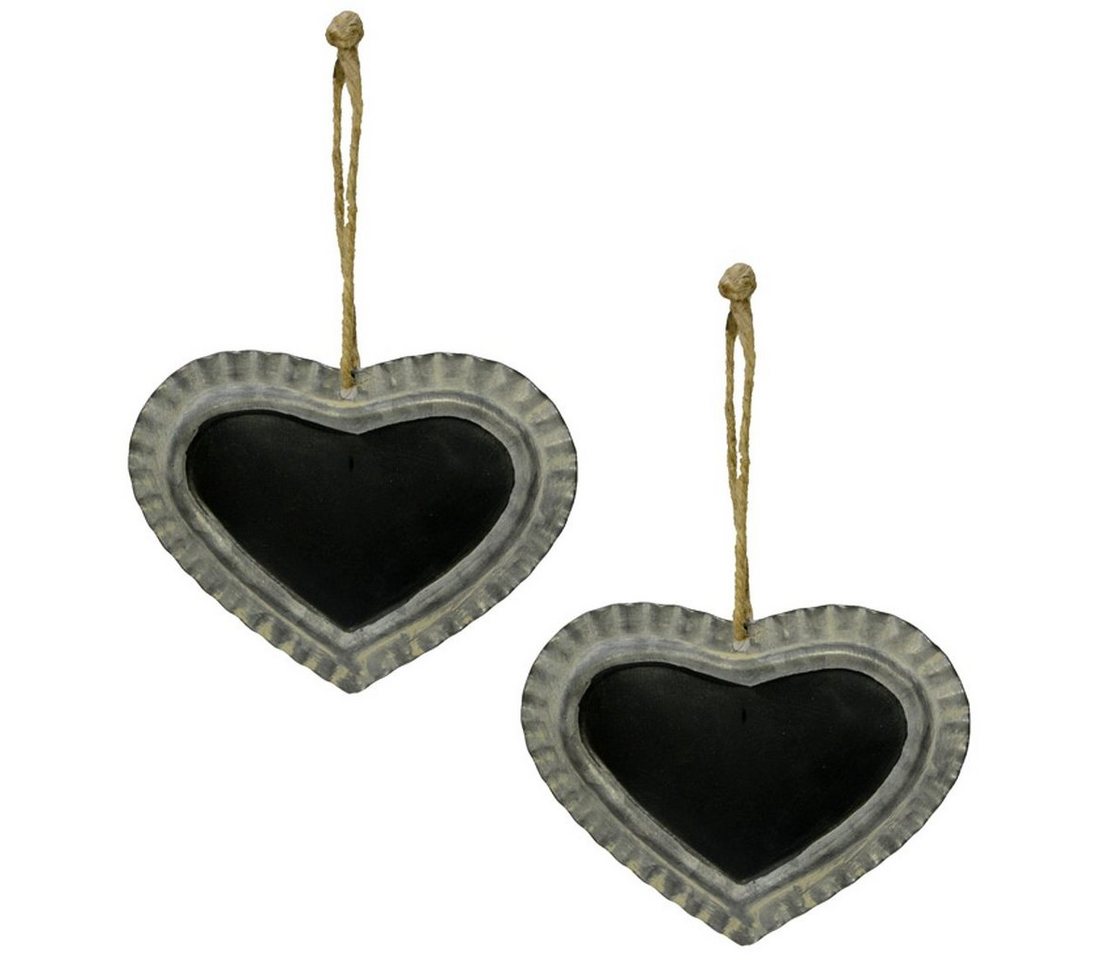 Macosa Home Hängedekoration Metallherz Deko Herz Zinkherz mit Tafel Dekotafel Schreibtafel (2 St), Dekoherz mit Tafel zum Hängen Metall Silber Schwarz 14 cm 2er Set von Macosa Home