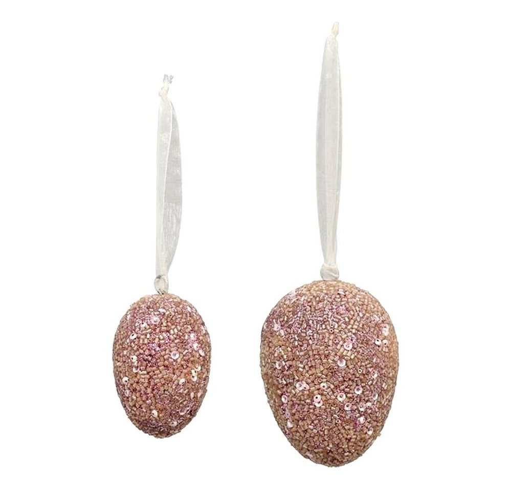 Macosa Home Hängedekoration Ei Osterdekoration Dekoeier Frühlingsdeko Ostereier Osterhänger (2 St), 2er Set Oster-Eier aus Holz rosa glitzernd zum Hängen Oster-Deko von Macosa Home