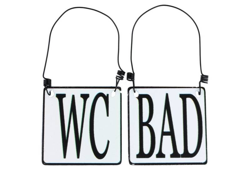 Macosa Home Hängedekoration 2er Set WC & Bad Tür-Schild Emaille-Optik Schwarz Weiß 8 x 8 cm (2 St), Landhaus Metallschild Hinweisschild Draht-Aufhängung Deko-Accessoire von Macosa Home