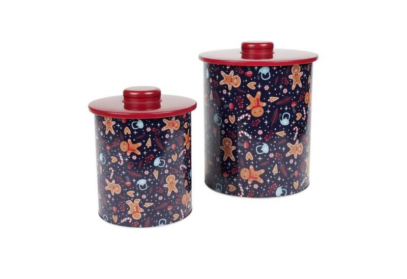 Macosa Home Keksdose Gebäckdosen 2er Set Metall Blau od. Weiß rund, (Blechdose Plätzchenaufbewahrung, Vorratsdose Weihnachten), Aufbewahrungsdose Plätzchen von Macosa Home