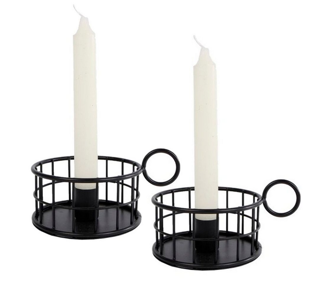 Macosa Home Kerzenhalter moderne Design Kerzenständer Draht Tisch-Dekoration Kerzen Halter (2 St), Kerzenhalter 2er Set Metall schwarz rund Kerzenleuchter mit Griff von Macosa Home