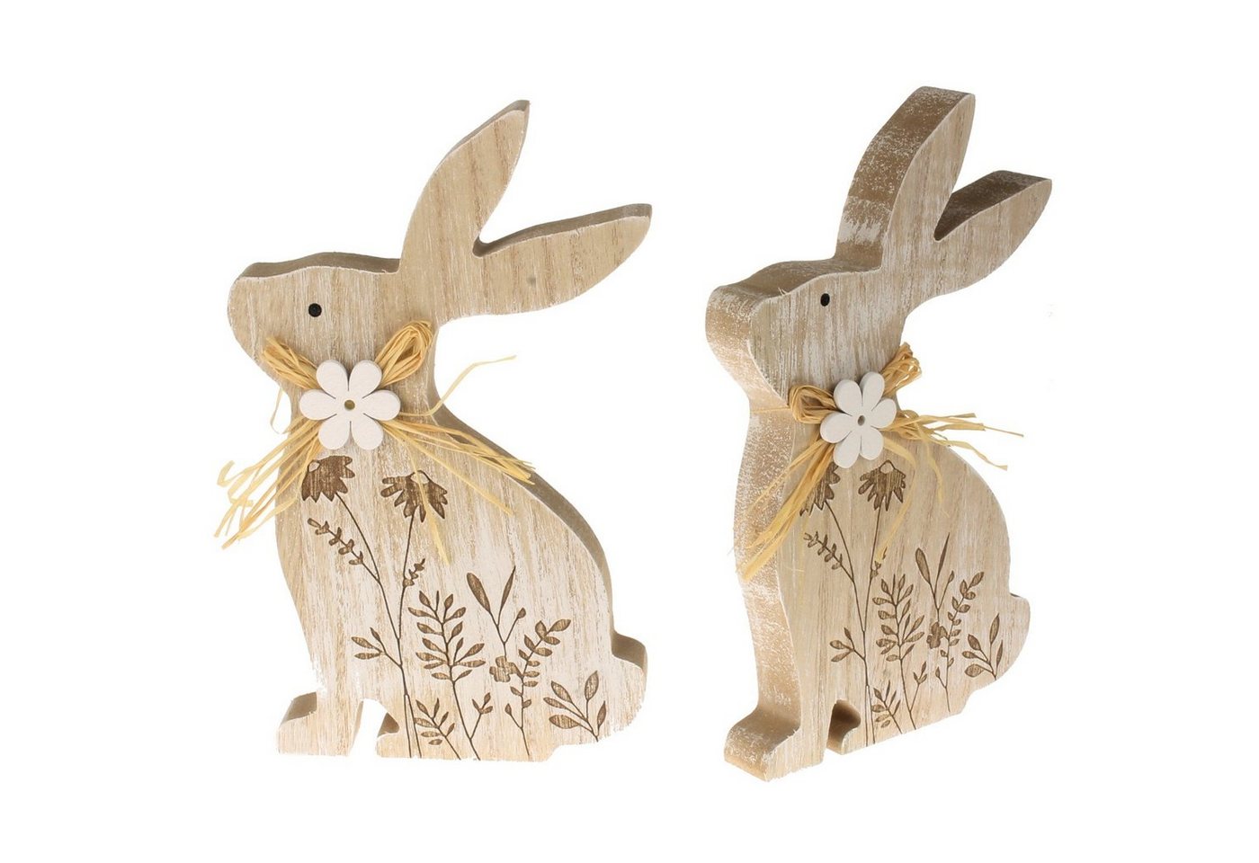 Macosa Home Osterhase 2er Set Deko-Hasen Holz Braun 20 cm Florales Muster (Deko-Figur Ostern, Oster-Dekoration Tischdeko Hasenpaar), Osterhase Blumen Osterdeko Holzhase von Macosa Home