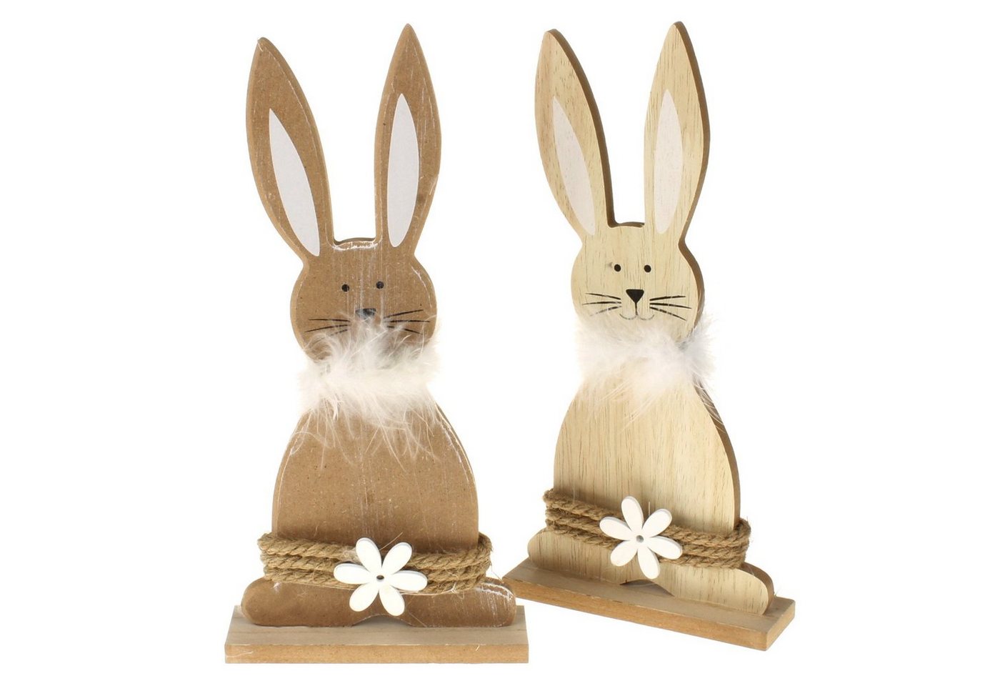 Macosa Home Osterhase 2er Set Deko-Hasen Holz Braun 27 cm Osterhase Federkragen (Deko-Figur Ostern, Tischdeko Hasenpaar), Osterdeko Holzhase Oster-Dekoration von Macosa Home