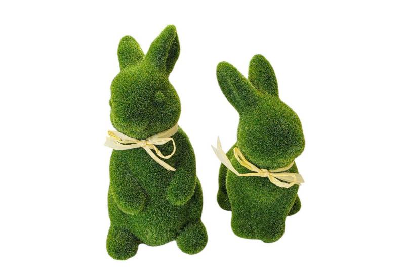 Macosa Home Osterhase 2er Set beflockt Grün Kunststoff Moosgrün Dekohase (Figur Dekohase Dekofigur Ostern Dekoration Tischdeko), Hase Skulptur Oster-Deko Osterdekoration von Macosa Home