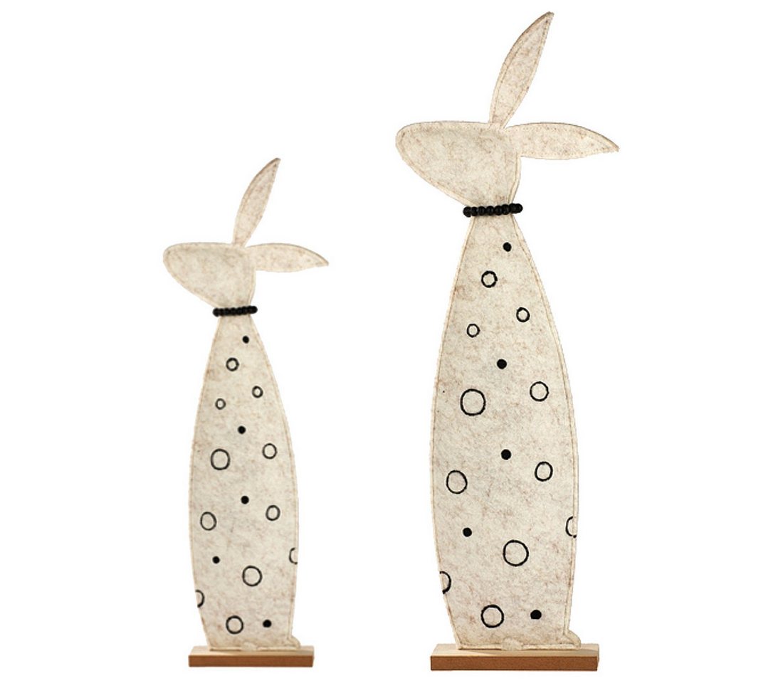 Macosa Home Osterhase Deko-Hasen 2er Set Filz Holz Creme Schwarz Hasenpaar (Hasenset Deko-Figur Ostern, 2 St., Oster-Dekoration Tischdeko), Große Osterhasen modern Osterdeko Filzhase von Macosa Home