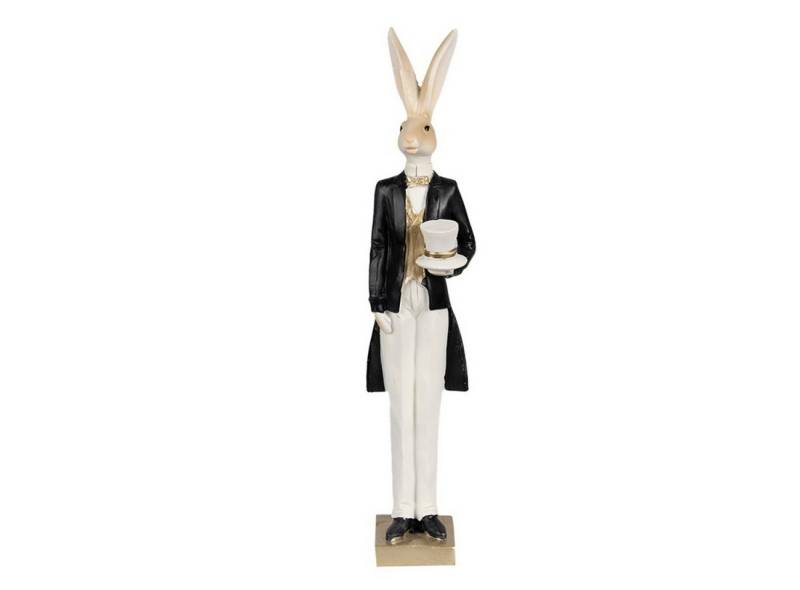 Macosa Home Osterhase Dekofigur Herr od. Dame Schwarz Weiß 32 cm Polyresin Skulptur (Hasenfigur, Ostern Dekoration Osterschmuck nostalgisch Tischdeko), Oster-Deko Figur Dekohase Hase Dekofigur von Macosa Home