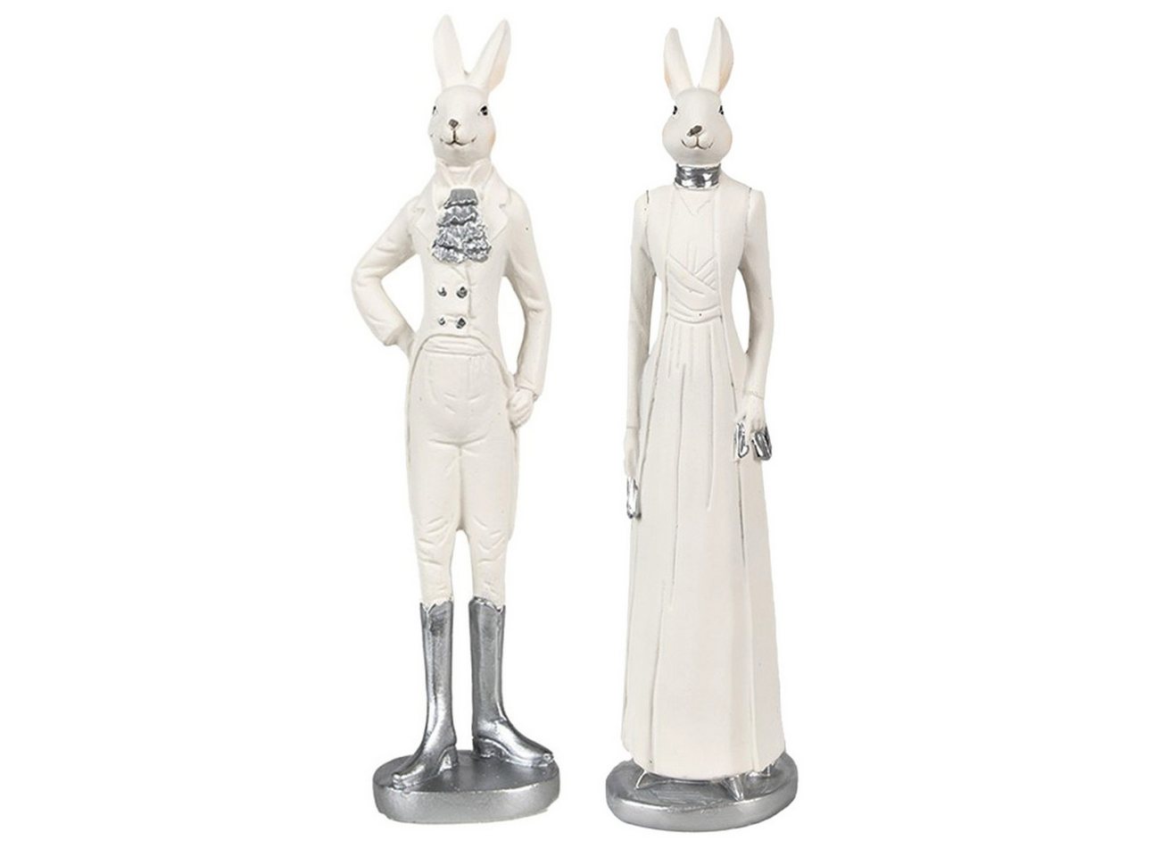 Macosa Home Osterhase Weiß Silber Herr oder Dame Skulptur Oster-Deko Figur Dekohase (Tischdekoration, Osterschmuck nostalgisch Tischdeko), Hase Dekofigur Ostern Dekoration von Macosa Home