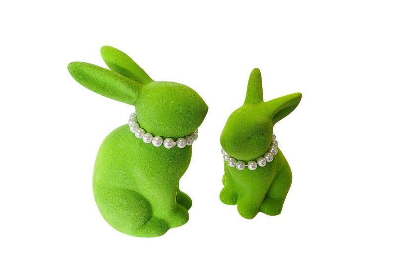 Macosa Home Osterhase mit Perlenkette 2er Set beflockt Lila, Pink oder Grün Steingut (Hasenfigur, Figur Dekohase Dekofigur Ostern Dekoration Tischdeko), Dekohase Hase Skulptur Oster-Deko Osterdekoration von Macosa Home