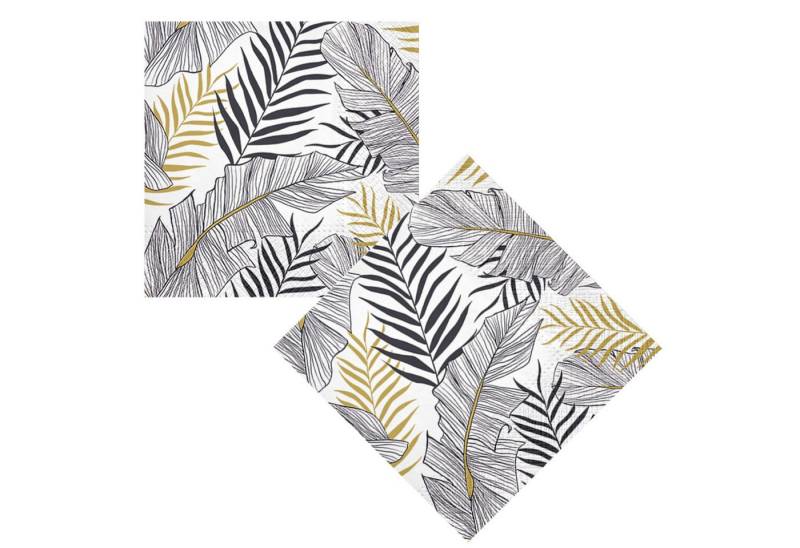 Macosa Home Papierserviette Servietten Set 40 Stk. 33 x 33 cm Blätter Motiv Tischdeko, (Partyservietten Einweg), Schwarz Weiß Gold Tisch-Deko Einwegservietten von Macosa Home