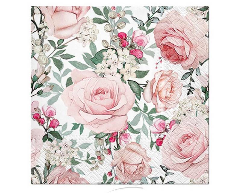 Macosa Home Papierserviette Rosen 33 cm od. 25 cm Tischdeko Blumen Servietten, (40 Stück Blumen Muster, Cocktailservietten Partyservietten Einweg), Motiv Grün Rosa Tisch-Deko Einwegservietten von Macosa Home