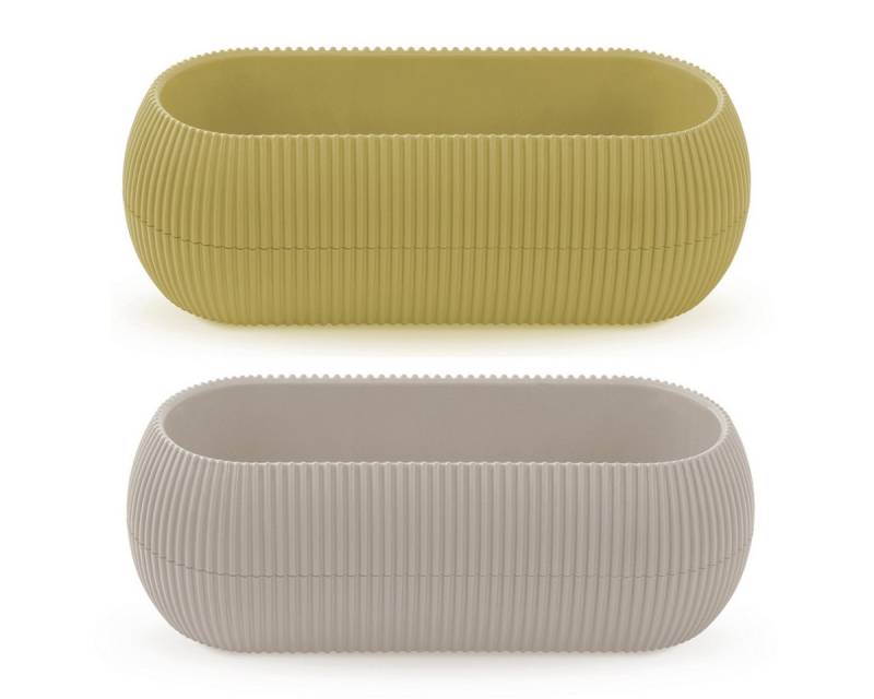 Macosa Home Pflanzschale Deko 2er Set Kunststoff Creme & Gelb modernes Pflanzgefäß (2 St., Blumentopf mit Auffangschale), Blumenschale Garten-Dekoration von Macosa Home