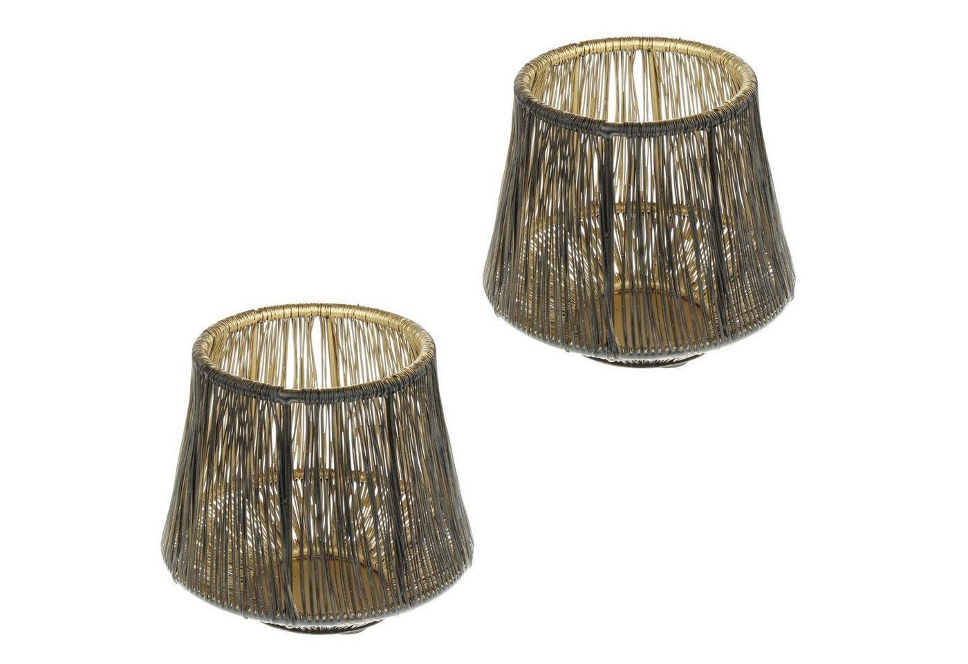 Macosa Home Teelichthalter schwarz gold 2er Set Windlicht Metall Kerzenständer, Deko Metallwindlicht Windlicht Tisch-Dekoration Kerzenhalter von Macosa Home