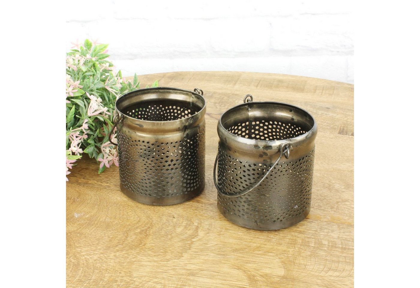 Macosa Home Teelichthalter 2er Set Messing Metall modern rund Deko Metallwindlicht (2 St), Kerzenständer Tisch-Dekoration Kerzenhalter Teelicht-Halter von Macosa Home