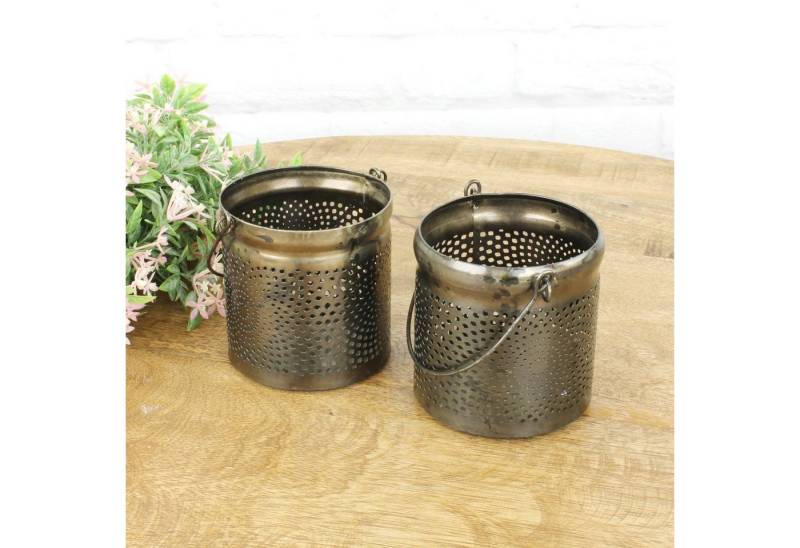 Macosa Home Teelichthalter 2er Set Messing Metall modern rund Deko Metallwindlicht (2 St), Kerzenständer Tisch-Dekoration Kerzenhalter Teelicht-Halter von Macosa Home