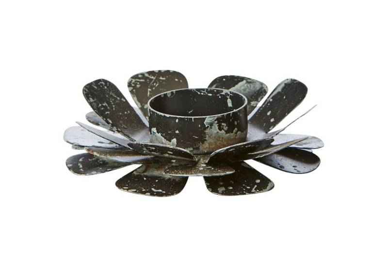 Macosa Home Teelichthalter rund Metall Vintage Nostalgie Kerzenhalter Tischdeko, schwarz grau Blüte mit Patina Kerzenständer Blume von Macosa Home