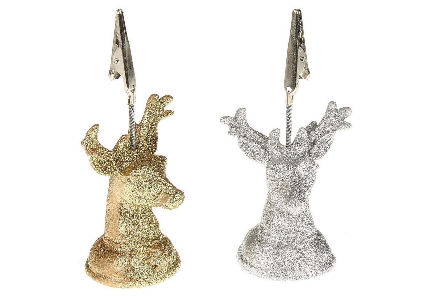 Macosa Home Tischkartenhalter 4er Set Bilderhalter Tischkartenhalter Hirsch Gold Silber Glitzer, (4er Set), Kartenhalter Bildhalter Tischdekoration Weihnachten Nikolaus von Macosa Home