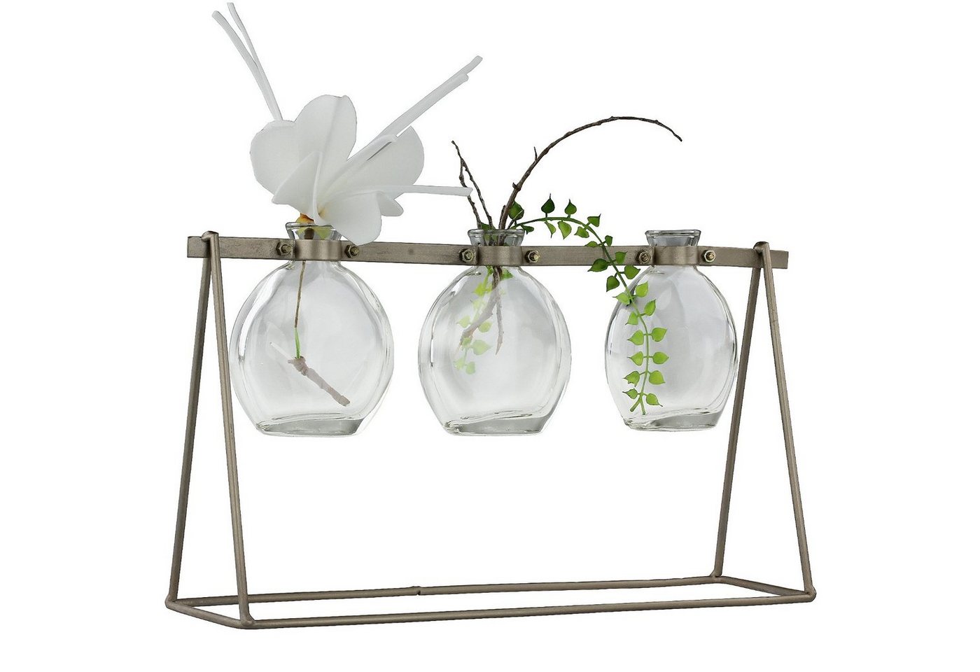 Macosa Home Tischvase, Design Glas-Vasen klar 3 STK. im Metall-Ständer Silber Moderne Tischvasen Tisch-Dekoration Blumenvasen Metallgestell für Einzelblumen von Macosa Home