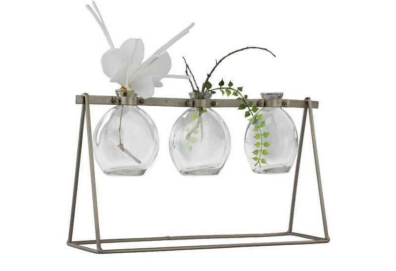 Macosa Home Tischvase Design Glas-Vasen klar 3 STK. im Metall-Ständer Silber (Metallgestell für Einzelblumen), Moderne Tischvasen Tisch-Dekoration Blumenvasen von Macosa Home