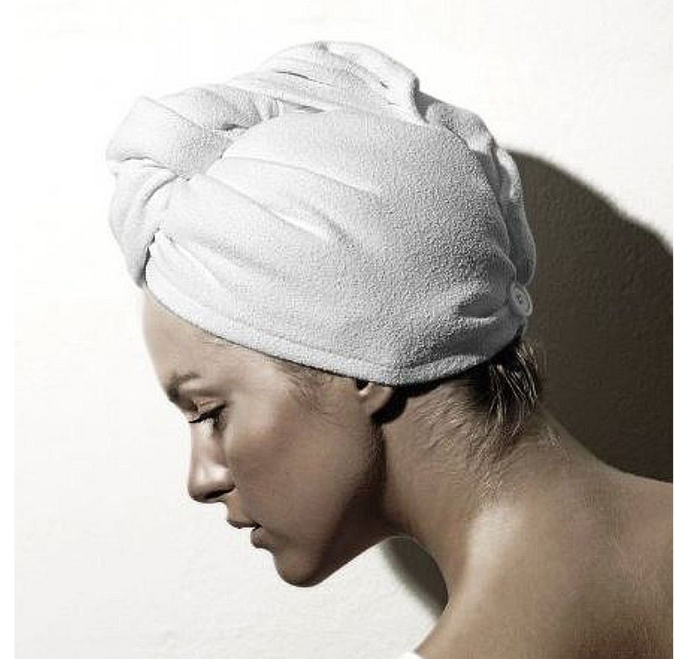 Macosa Home Turban-Handtuch Haarturban Mikrofaser Grau mit Knopfverschluss Haar-Handtuch, Mikrofaser (1-St), schnelles sanftes Trocknen Haartrockentuch Kopf-Handtuch Turban von Macosa Home