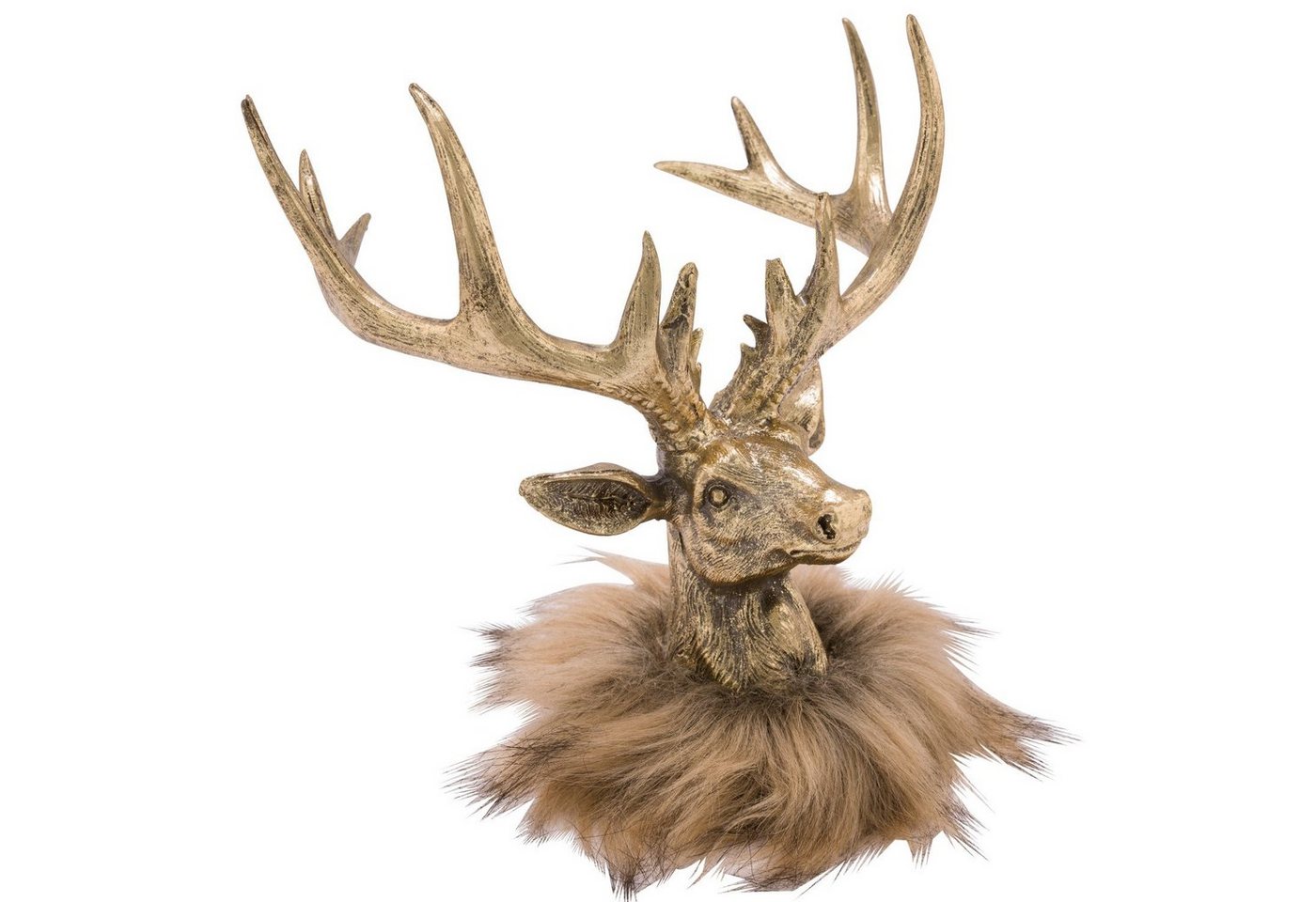 Macosa Home Weihnachtsfigur Hirschkopf mit Fell Hirsch Hirschdekoration Weihnachten Winter, Großer deko Hirschkopf mit Fell Gold braun Weihnachtsdeko von Macosa Home