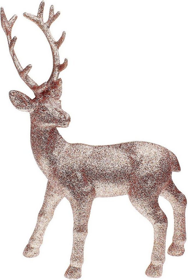Macosa Home Weihnachtsfigur Deko-Hirsch glitzernd Hirschdekoration Weihnachten Winter Tierfigur, Deko Hirsch stehend Gross in Rosa Weihnachtsdeko Dekofigur von Macosa Home