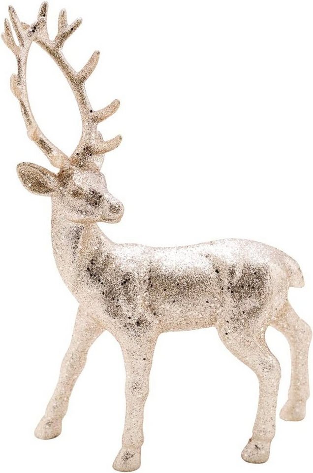 Macosa Home Weihnachtsfigur Deko Hirsch stehend in Gold Glitzer 31 cm Weihnachtsdeko Dekofigur, Hirschdekoration Weihnachten Winter-Dekoration Tierfigur XL von Macosa Home