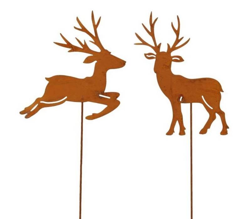 Macosa Home Weihnachtsfigur Hirsch Dekostecker Rost 30cm 2er Set Herbstdeko Winterdeko braun (2er Set Beetstecker, 2 St., Landhaus modern), Gartenstecker Tiere Blumenstecker rostig von Macosa Home