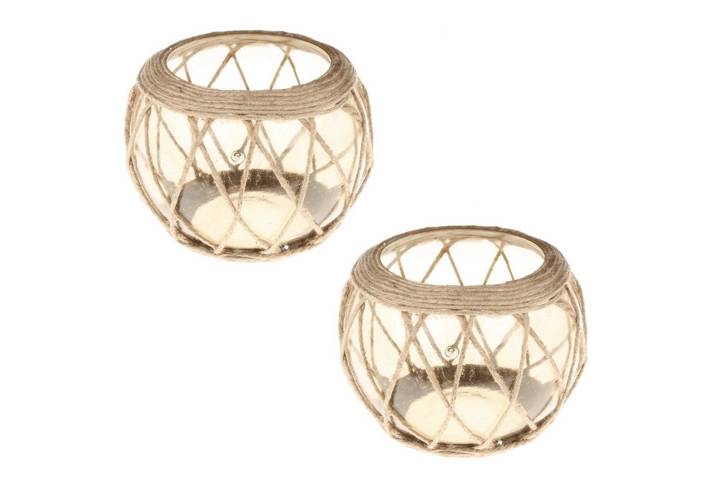 Macosa Home Windlicht Design Kerzenhalter Glas Jute Kerzenständer (2er Set, 2 St), Kerzenglas Teelichtglas Teelichthalter von Macosa Home