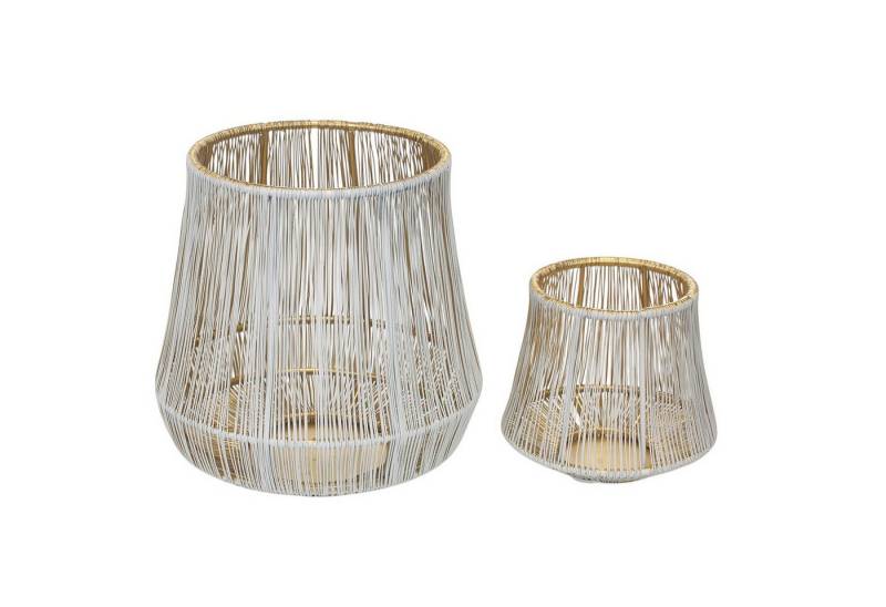 Macosa Home Windlicht 2er Set Metall Weiß Gold modern Dekoration Kerzenhalter (Tischdekoration, Kerzenhalter Kerzenständer Kerzenlicht), Tischdeko Garten Metallwindlicht Drahtwindlicht von Macosa Home