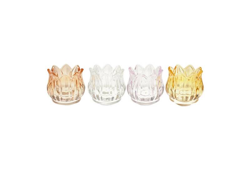 Macosa Home Windlicht Tulpe Glas 4er Set Dekowindlicht Teelichthalter modern (Blumenwindlicht, 4 St., Tischdekoration Frühling Ostern Sommer), Glaswindlicht Tulpenform Teelichthalter Kerzenhalter von Macosa Home