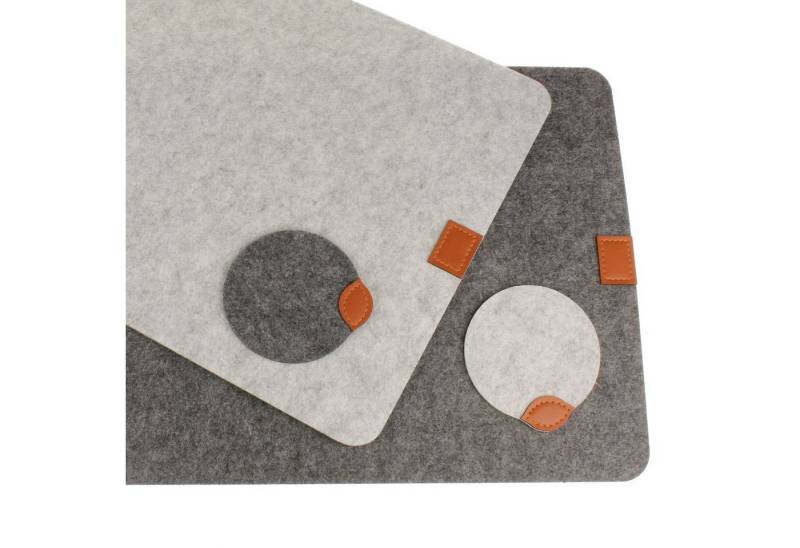 Macosa Home Platzset 4er Set Filz grau mit Leder Applikation 33x45 cm, modern abwischbar Tischdeko Tischmatte Platzmatte von Macosa Home