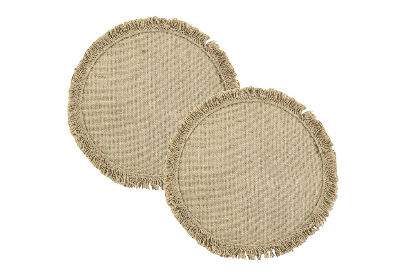 Platzset, Platzdecke Jute rund mit Fransen natur 38cm beige Platzteller, Macosa Home, (2-St), Tischdeko Dekounterlage Unterlage Esstisch Untersetzer von Macosa Home