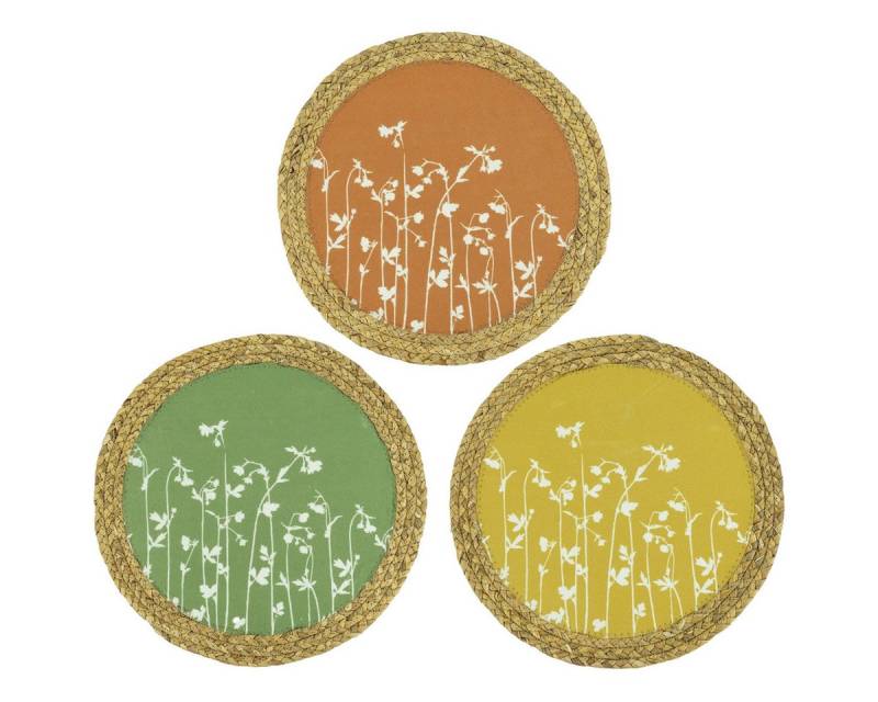 Macosa Home Platzset Tischset 6 Stk. rund 38 cm Senfgelb, Terracotta & Mintfarben Polyester, (rechteckig Platzdeckchen, Platzmatte Tisch-Unterlage Tischset), Wasserhyazinthe Platzsets Tischdeko Tischmatte von Macosa Home