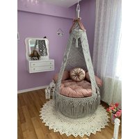 Makramee Schaukel, Makramee Stuhl, Makramee, Handmadeswin, Home Deko, Makramee Schaukelstuhl, Silber Schaukel, Hängesessel, Makramee von Macramefulya
