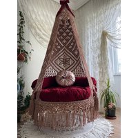 Makramee Stuhl, Runde Schaukel, Spezielles Design Schaukel Handgefertigte Schaukelset von Macramefulya
