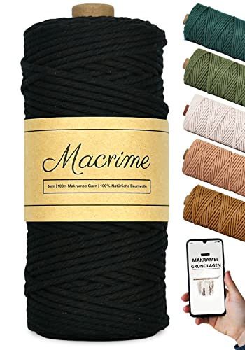 Macrime Premium Makramee Garn Schwarz | 3mm x 100m | Anleitung/Ebook | 100% natürliche Baumwolle | 4-Strang gedrehtes Baumwollgarn | DIY Macrame Garn zum Basteln Macrime Premium Makramee Garn Schwarz | 3mm x 100m | Anleitung/Ebook | 100% natürliche Baumwolle | 4-Strang gedrehtes Baumwollgarn | DIY Macrame Garn zum Basteln von Macrime