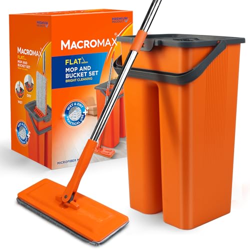 Macromax Flach Mop & Eimer Set, Aqua Revolution System mit 8L Fassungsvermögen, Nass- & Trockenreinigung, Waschbare Mikrofaser Wischmoppköpfe & Ersatz - 180° Schwenkgriff, Perfekter Wischmopp für die Macromax Flach Mop & Eimer Set, Aqua Revolution System mit 8L Fassungsvermögen, Nass- & Trockenreinigung, Waschbare Mikrofaser Wischmoppköpfe & Ersatz - 180° Schwenkgriff, Perfekter Wischmopp für die von Macro Max