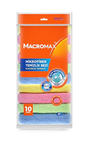 Macromax Mikrofasertücher 10er Pack - 30 × 28 cm Premium Waschbare & Langlebige Reinigungstücher - Ultra saugfähige, fusselfreie Mehrzweck-Handtücher für Auto, Küche, Haus & Glas von Macro Max