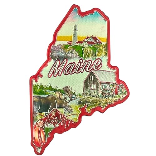 Maine Coastal Charm Reflektierender Metall-Magnet, Reise-Souvenir, 6,3 cm Sammlerstück von Mad Mags