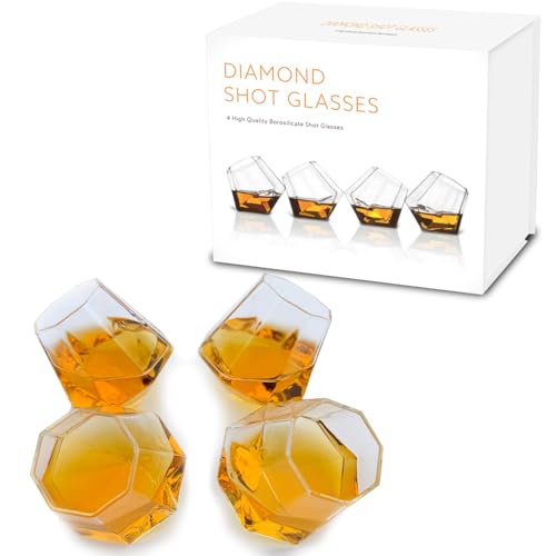 Diamant Gläser, Ausgefallene Schnapsgläser, 4er Set, Schnapsglas lustig, Design Geschenkverpackung, Farblos (Transparent) von Mad Monkey