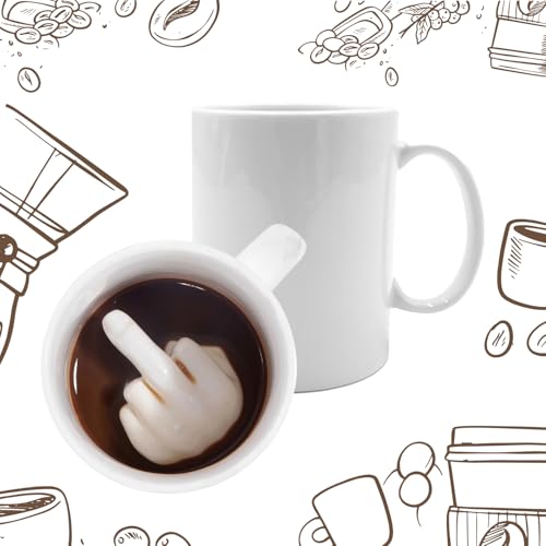 Mad Monkey Mittelfinger Tasse – Tasse mit Mittelfinger am Boden, Weiß von Mad Monkey