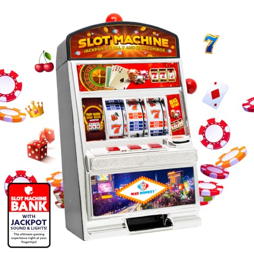 Mad Monkey Slot Machine Spardose XL, Spardose im Spielautomaten-Design mit Licht und Sound, Geldspielautomat mit Lichtern, Münzautomat für Kinder und Erwachsene, Casino Automat für echtes Geld von Mad Monkey