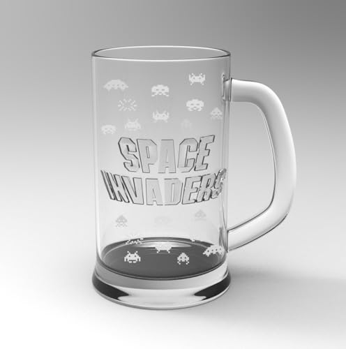 Space Invaders Bier Glas - 80er Jahre Accessoires - 350 ml - Retro Geschenke für Gaming Fans - Erinnerung an an Kultspiele der 80er Jahre von Mad Monkey