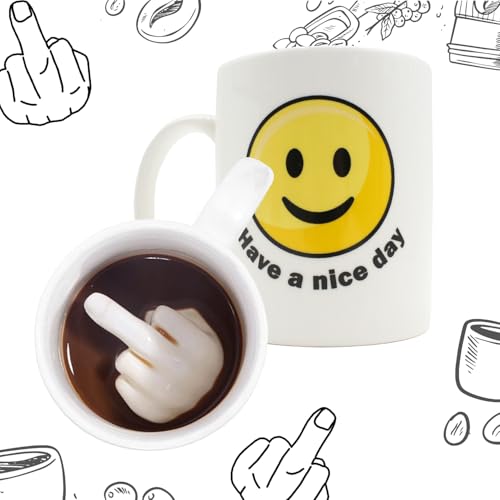 Mittelfinger Tasse - Lustiges Mittelfinger Geschenk für Kollegen und Freunde - Tasse Mittelfinger als versteckte Botschaft - Stinkefinger Tasse für den perfekten Start in den Tag von Mad Monkey