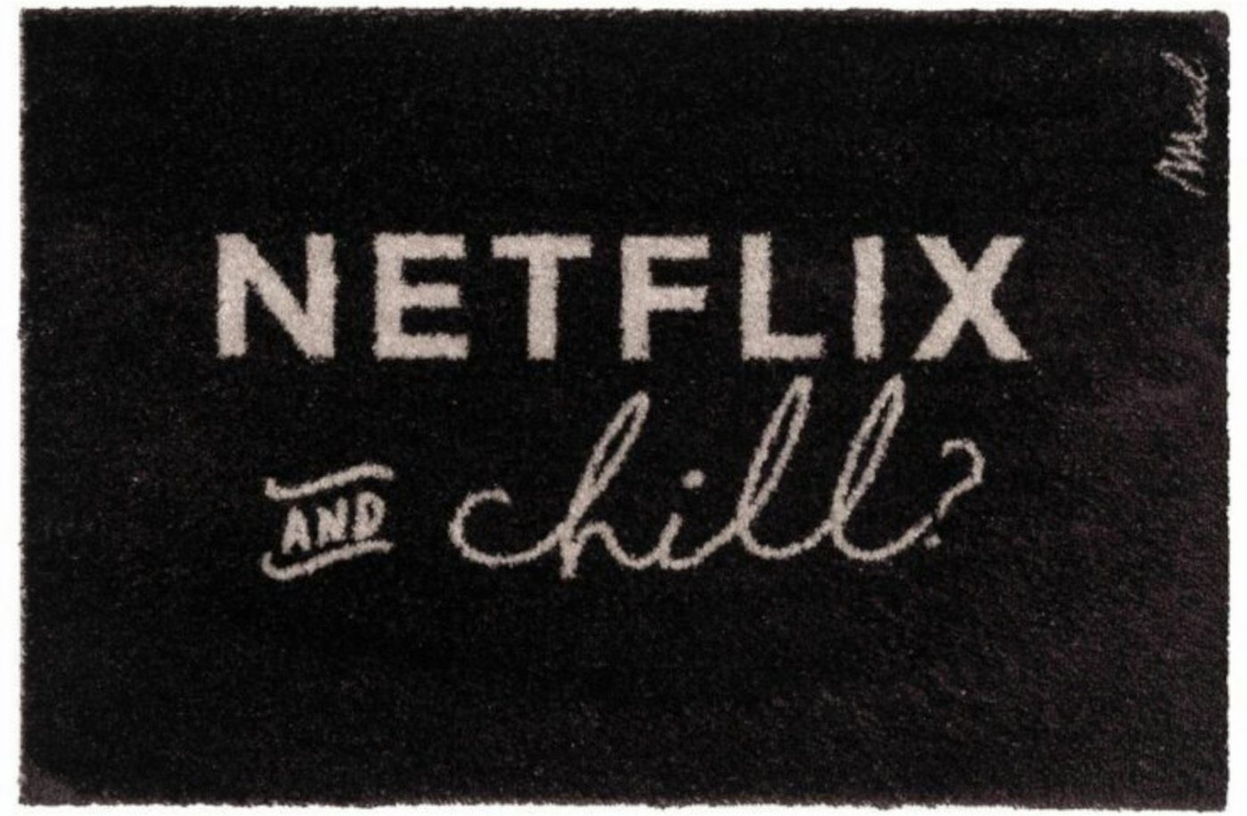 Fußmatte Bobbi, Mad about Mats, Rechteckig, Türvorleger, Läufer, mit Spruch Netflix and Chill?", weich, LäuferWohnzimmer, Schlafzimmer, Badvorleger, schwarz, rutschfest, waschbar, 50 x 75 cm" von Mad about Mats